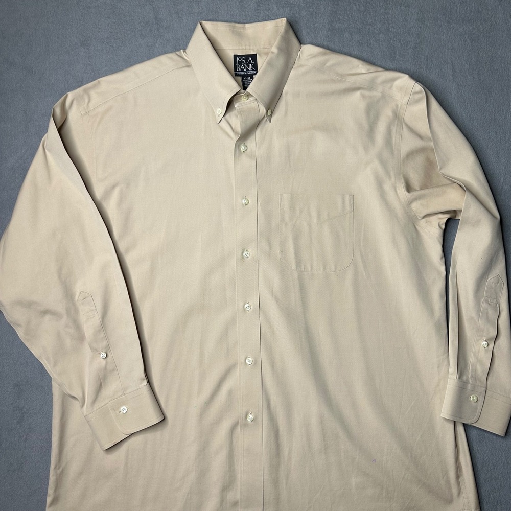 Jos. A. Bank Dress Shirt Mens 17-33 Tan Traveler Collection Cotton Button Down - Picture 7 of 9